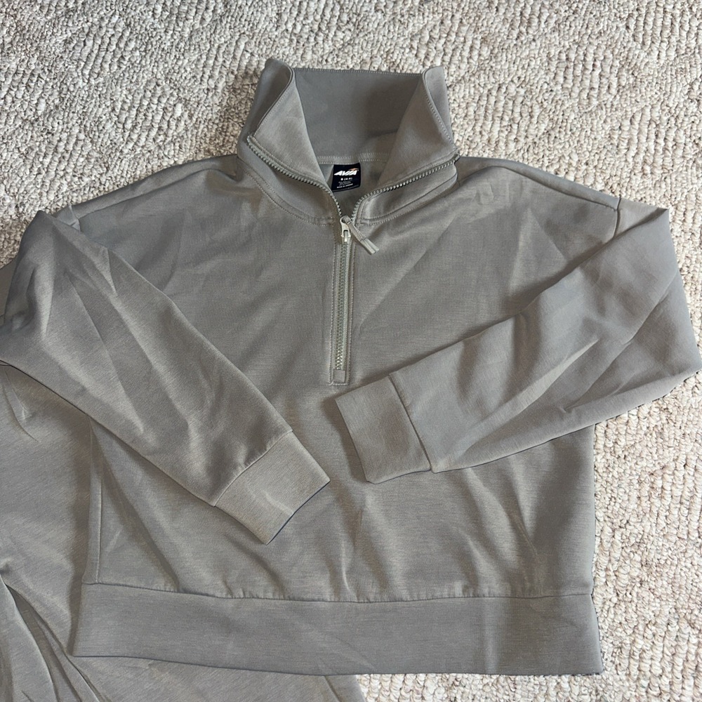 Womens Avia 2 piece Tan sweatsuit 1/2 zip shirt (small 4-6) pleated pants XS - Picture 2 of 6